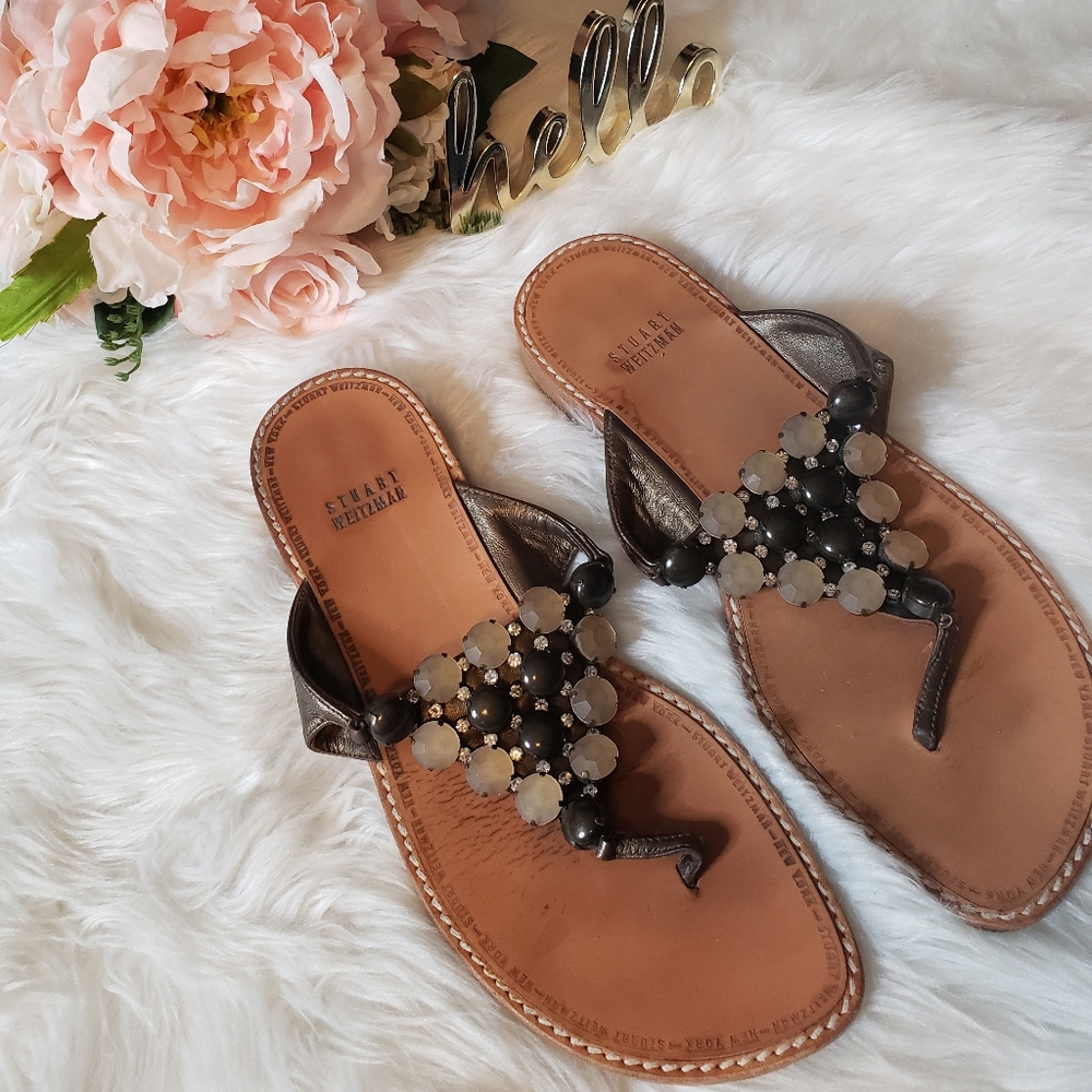 Stuart Weitzman Rhinestone Leather Sandals